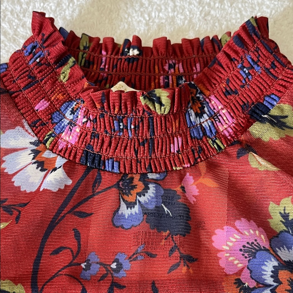 Chelsea & Violet Red Floral Smocked Long-Sleeve Crop Top - Picture 11 of 11